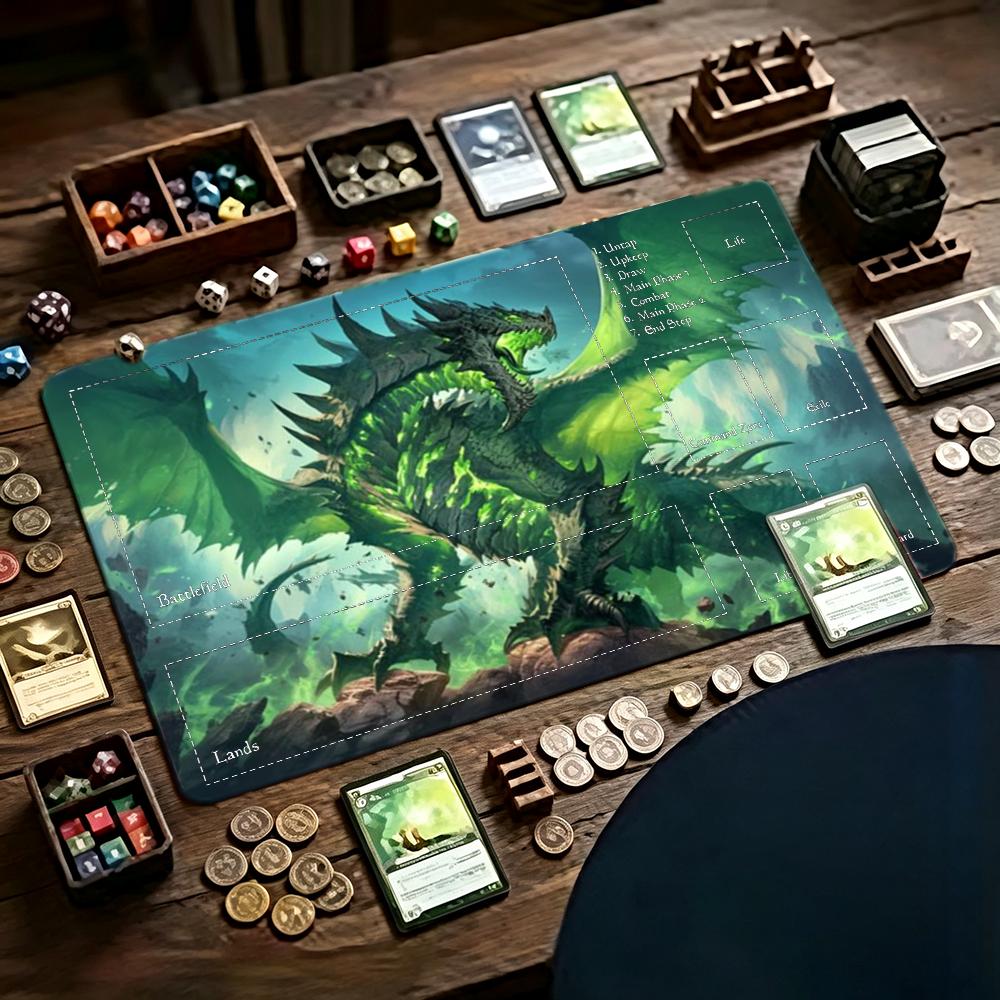 Door Mat Blank - Green Flame Dragon Zoned TCG Playmat